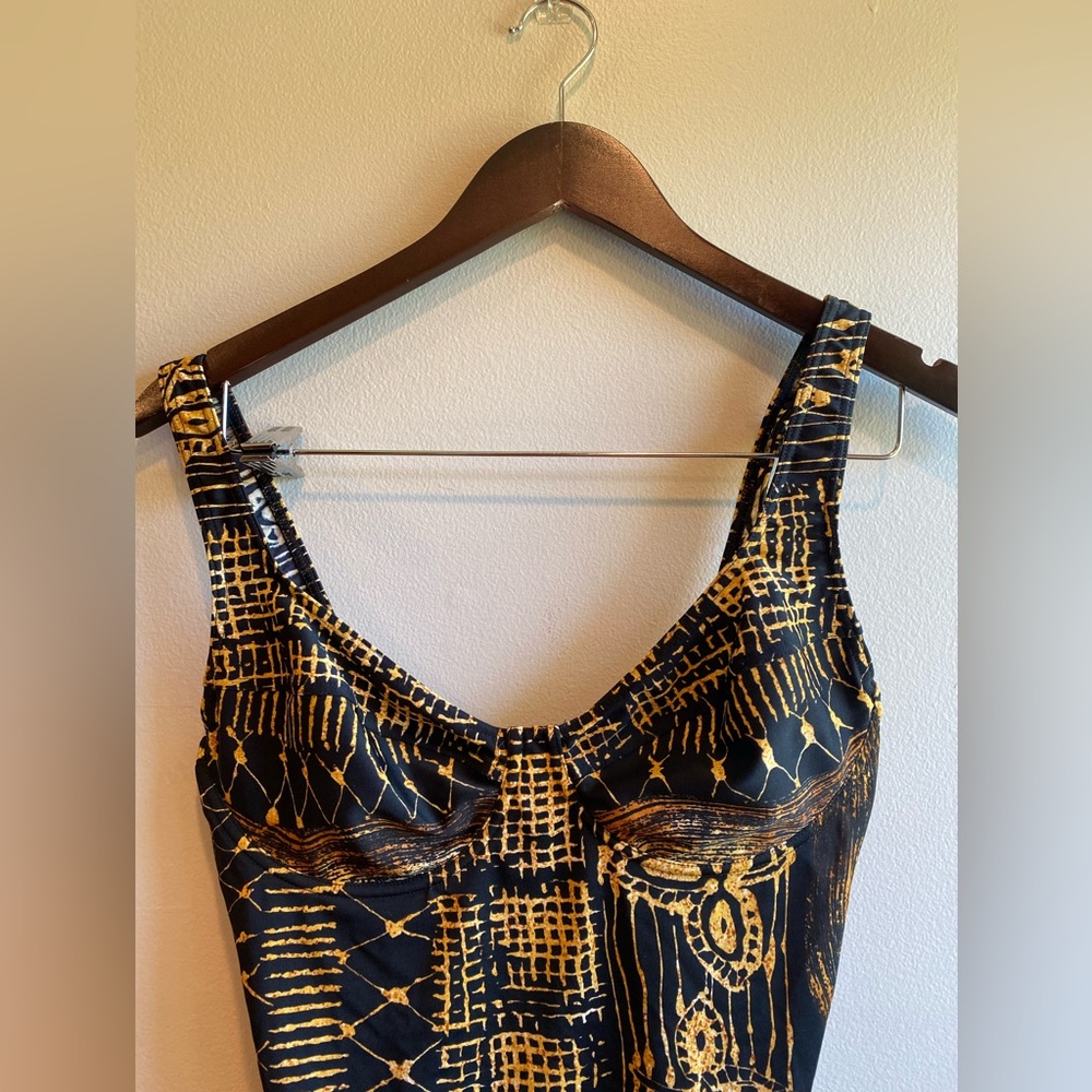 Vintage Ariella One Piece Swimsuit Black & Gold Size 14